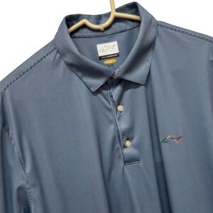 Greg Norman Play Dry Mens XL Blue Micro Check Golf Polo Shirt Short Sleeve Shark